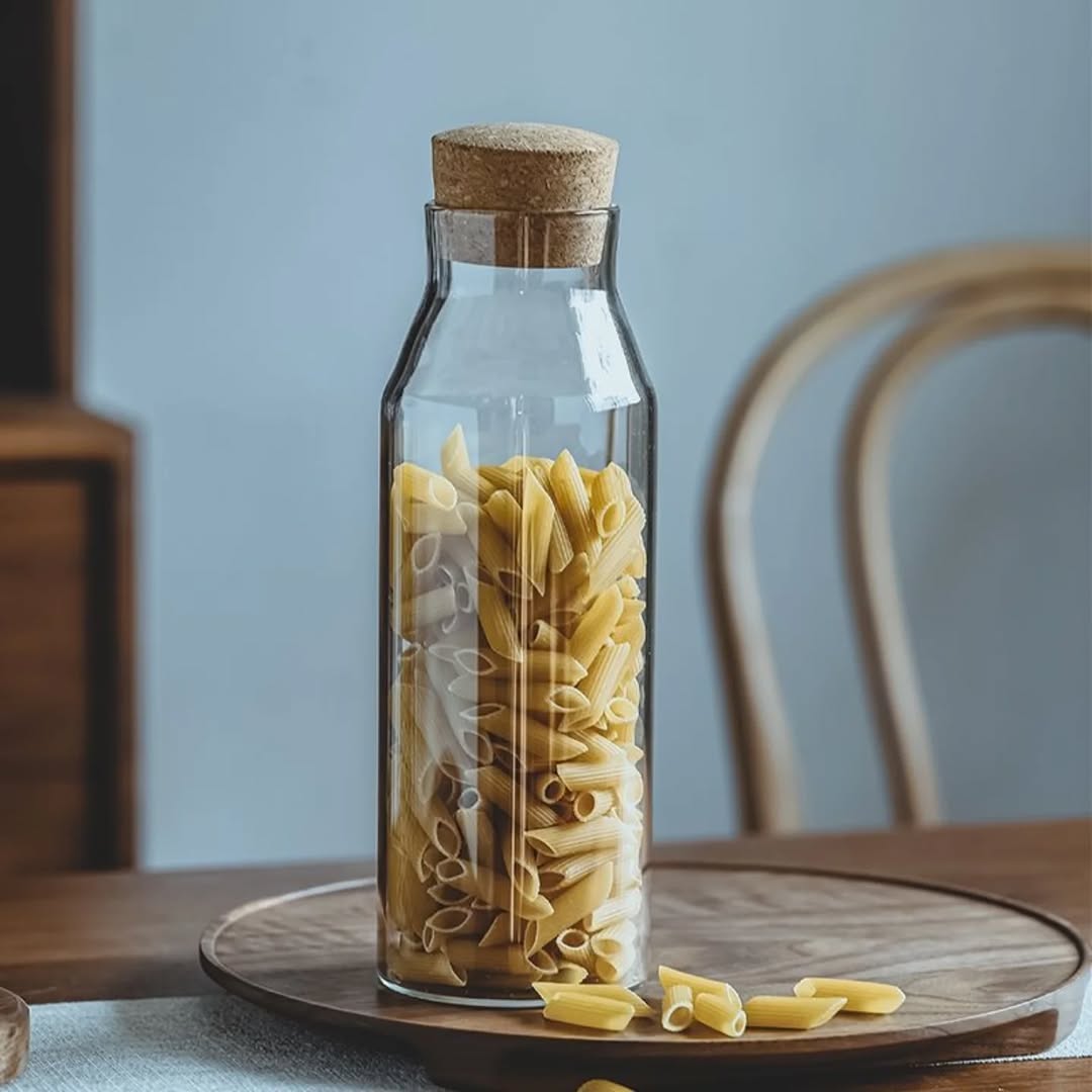 Borosilicate Glass Bottle With Wooden Cork Cap - 900ml