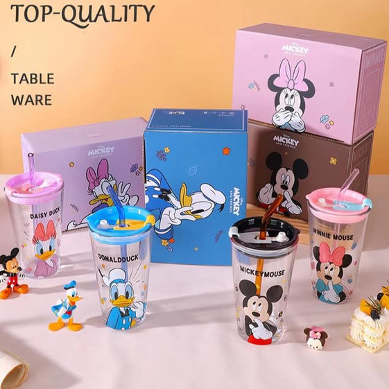 DISNEY Mickey & Friends Sipper Glass With Lid & Straw