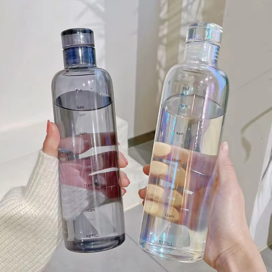 Glass Water Bottle Transparent With Time Scale - Califora