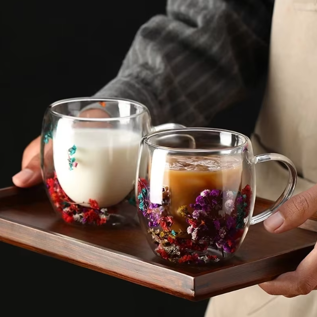 Asthetic Double Wall Heat Resistant Glass Cup - 1 Pcs - Califora