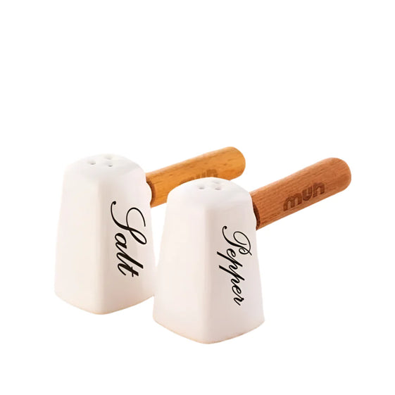 Salt Shaker Set With Wooden Handle & Bamboo Base - Califora