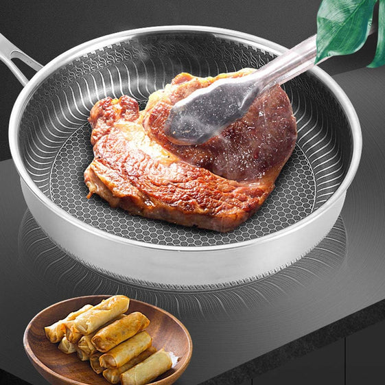 Stainless Steel Honey Comb Laser Coated Fry Pan with Heavy Base - Califora