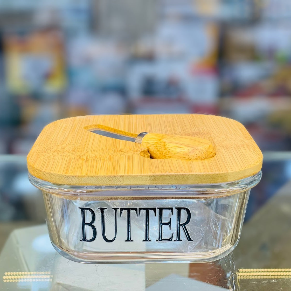 Glass Butter Dish with Lid & Knife - Califora