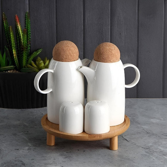 4pcs Condiments Table Serving Set With Wooden Stand