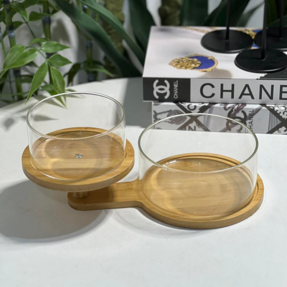 Fruit & Salad Glass Bowl Bamboo Base - Califora